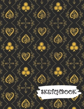 Sketchbook: Black Gold Deck Of Playing Cards Fun Framed Drawing Paper Notebook