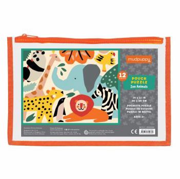 Mudpuppy Zoo Animals Pouch Puzzle, 12 Extra Thick Colorful Pieces, 14”x11” – Great for Kids Age 2-4 – Perfect for Travel – Helps Develop Hand-Eye Coordination - Packaged in Secure, Reusable Pouch