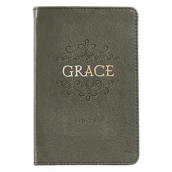 Leather Bound Christian Art Gifts Brown Full Grain Leather Journal Grace - Ephesians 2:8-9 Bible Verse Pocket Size Inspirational Notebook W/Ribbon Marker 192 Lined Book