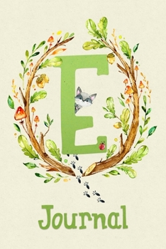Cute Woodland Critter Journal with Initial: Cute Woodland Raccoon Journal with Green Initial 'E'