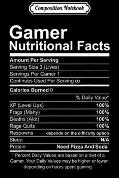 Paperback Composition Notebook: Gamer Nutritional Facts Cool Gamer Video Game Funny Journal/Notebook Blank Lined Ruled 6x9 100 Pages Book