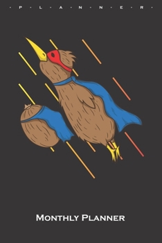 Kiwi bird and fruit flying together like Superheroes Monthly Planner: Monthly Calendar (Daily planner with notes) for animal friends, who love the flightless kiwi bird from New Zealand