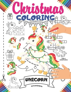 Christmas Coloring Placemats: 25 Xmas Unicorn Coloring Book Placemats for Kids | This Christmas Unicorn Coloring Activity Book Includes: WordSearch, ... Puzzles & Maze | Large Print Size Book Gift