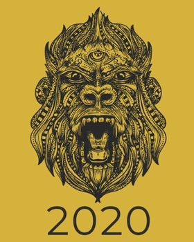 2020 WEEKLY PLANNER: With an illustrated gorilla mandala on the Cover -  Measuring | 8"X10" | January through December 2020 showing entire month at a glance & weekly goals and notes.