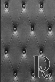 R: Writing Journal Notebook Personalized with Black Monogram Initial Letter on a Dramatic Charcoal Gray Diamond Shape Tufted background. (6"x9" 110 Blank Lined Pages with Space for Date)