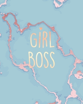 Girl Boss: Inspirational Quote Bullet Journal, Soft Blue Marble and Gold | 8 x 10, 120 Dot Grid Pages