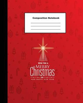 Happy New Year Composition Notebook: Abstract Elegant Christmas Tree on Red Wide Ruled Note