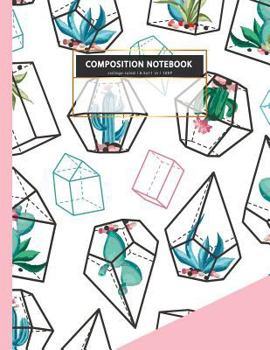 COMPOSITION NOTEBOOK college-ruled 8.5x11 in l 100 P: Cactus cacti pink gold note books for women, girls