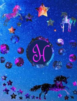 Paperback Starry Unicorns Notebook Monogram Series H: College Ruled Composition Notebook in 7.44 X 9.69 for Note Taking, Journaling and Essays Book