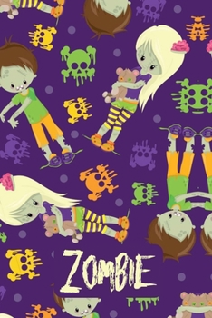 Zombie: Creepy Monster Blank Lined Gift Journal Diary or Notebook, Hand Drawn Illustration, Handwriting, Boy and Girl Zombies on Purple