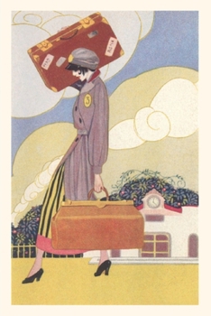 Paperback Vintage Journal Woman Carrying Suitcase Travel Poster Book