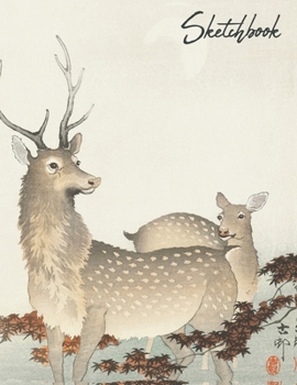 Paperback Sketchbook: Japanese Deer Themed Large Blank Pages of White Paper Good for Drawing, Sketching & Doodling Book