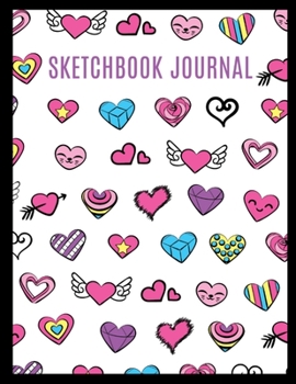 Sketchbook Journal: Cute Sketchbook for Girls with Kawaii Hearts, Unlined, Line Ruled Journal and Blank Notebook for Sketching, Journaling and Doodling, Beautiful Drawing Book for Creative Kids