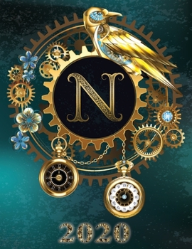 Weekly Planner Initial “N” Monogram 2020: Steampunk Teal Falcon and Clock Personalized 12-Month Large Print Letter-Sized Schedule Organizer by Week ... Teal BG Steampunk Monogram Falcon Watch)