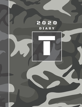 Personalised 2020 Diary Week To View Planner: A4  Letter T Grey And Black Camo Camouflage Organiser And Planner For The Year Ahead, School, Business, Office, Work, University