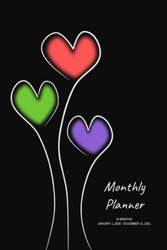 Monthly Planner : Hearts; 24 Months; January 1, 2020 - December 31, 2021; 6 X 9