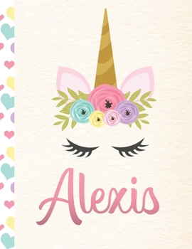 Paperback Alexis: Personalized Unicorn Primary Story Journal For Girls With Pink Name - Half Ruled Dotted Midline and Blank Picture Spac Book