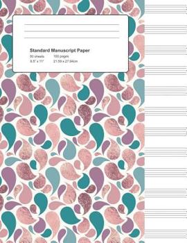 Standard Manuscript Paper: Rose and Teal Foil Teardrops Blank Sheet Music