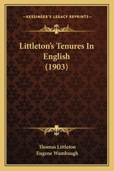 Paperback Littleton's Tenures In English (1903) Book