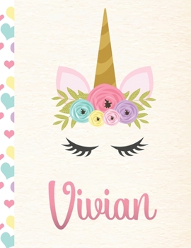 Paperback Vivian: Personalized Unicorn Primary Story Journal For Girls With Pink Name - Half Ruled Dotted Midline and Blank Picture Spac Book