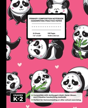 Primary Composition Notebook Handwriting Practice Paper: Cute Kawaii Panda Blank Writing Sheets for Kindergarten to 2nd Grade Elementary Students, School Exercise Book for Kids