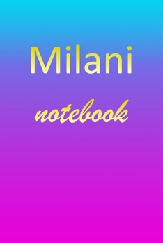 Milani: Blank Notebook | Wide Ruled Lined Paper Notepad | Writing Pad Practice Journal | Custom Personalized First Name Initial M Blue Purple Gold  | ... Homeschool & University Organizer Daybook