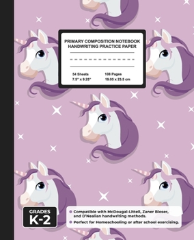 Primary Composition Notebook Handwriting Practice Paper: Kawaii Unicorn Blank Writing Sheets for Kindergarten to 2nd Grade Elementary Students, School Exercise Book for Kids