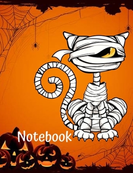 Paperback Notebook: Black Cat Mummy Halloween School Composition Notebook 100 Pages Wide Ruled Lined Paper Book