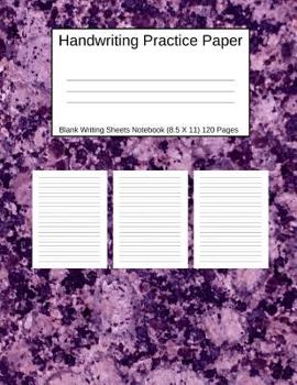 Paperback Handwriting Practice Paper Blank Writing Sheets Notebook: Purple Marble Stone Design Large 8.5 X 11 120 Pages Book