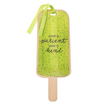 Misc. Lime Green Wooden Popsicle Bookmark: Love Is Patient Love Is Kind W/Satin Ribbon Book