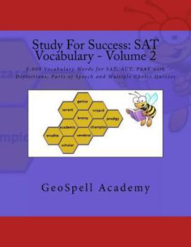 Paperback Study For Success: SAT Vocabulary - Volume 2: 1,000 Vocabulary Words for SAT, ACT, PSAT with Definitions, Parts of Speech and Multiple Ch Book
