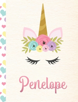 Paperback Penelope: Personalized Unicorn Primary Handwriting Notebook For Girls With Pink Name - Dotted Midline Handwriting Practice Paper Book