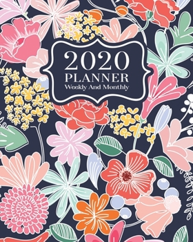 2020 Planner Weekly And Monthly: 2020 planner January To December - Calendar Views And Vision Board - Cute Pastel Flowers On Blue