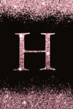 H: Personalized Initial Monogram Blank Lined Notebook Journal Printed Glitter Black and pink , for Women and Girls 6x9 inch. Christmas gift , birthday gift idea