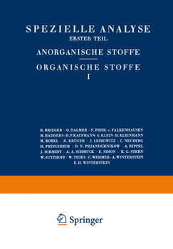 Paperback Spezielle Analyse: Erster Teil Anorganische Stoffe Organische Stoffe I [German] Book