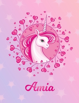Amia: Amia Magical Unicorn Horse Large Blank Pre-K Primary Draw & Write Storybook Paper Personalized Letter A Initial Custom First Name Cover Story Book Drawing Writing Practice for Little Girl Use im
