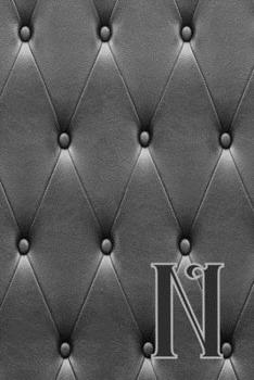 N: Writing Journal Notebook Personalized with Black Monogram Initial Letter on a Dramatic Charcoal Gray Diamond Shape Tufted background. (6"x9" 110 Blank Lined Pages with Space for Date)