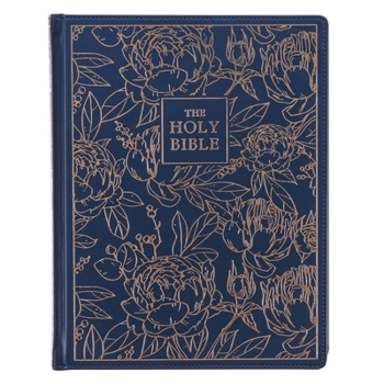 Hardcover KJV Holy Bible, Large Print Note-Taking Bible, Faux Leather Hardcover - King James Version, Navy W/Gold Floral Book