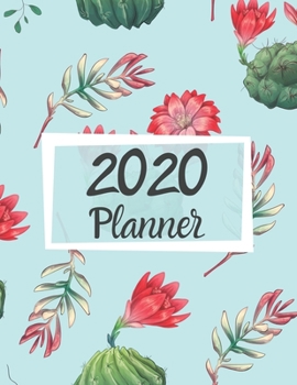 Paperback 2020 Planner: Lovely Blue Pastel Watercolor Succulent Plant 2020 Weekly and Monthly Calendar Planner With US Holidays (Notes, Tasks, Book