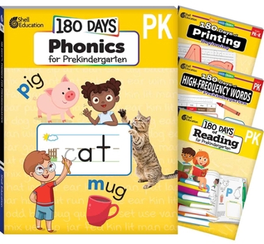 Paperback 180 Days(tm) Phonics, High-Frequency Words, Reading, and Printing: Prekindergarten: 4-Book Set Book