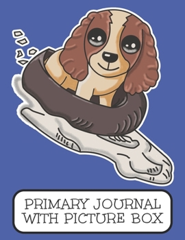 Primary Journal With Picture Box: Adorable Winter Cocker Spaniel Puppy Dog Riding It's Inner Tube Down The Mountain