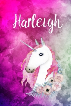 Harleigh: Cute Unicorn Notebook Writing Journal for Girls,6x9 dimension|121pages,Personalized With Name,  Personalized Writing Journal,Notebook for Women and Girls, Personalized Notebook/Journal Gift
