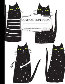 Paperback Composition Book: Kawaii Cute Black Cat Girls Wide Ruled Paper Lined Notebook Journal for Teens Kids Students Back to School 7.5 x 9.25 Book