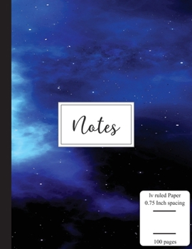 Notes: Low Vision Notebook | 0.75 Inch LV Ruled Paper | Full Size Bold  Large Print Lined | Page Numbers | Sky Blue Black Cover