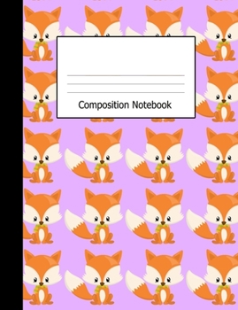 Paperback Composition Notebook: Wide Ruled Kids Writing Book Cute Fox on Lilac Design Cover Book