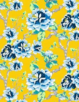 Paperback My Big Fat Journal Notebook Blue Tokyo Rose Pattern On Yellow: 300 Plus Pages, Jumbo Sized Plain, Blank Unlined Journal Notebook For Journaling, Writi Book