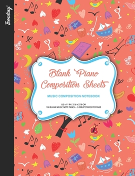 Trendoxy™ - Blank Piano Composition Sheets KIDS Music Composition Notebook (8.5 x 11 IN / 21.6 x 27.9 CM) 100 Pages, 3 Great Staves Per Page | ... Cover Design | Perfect For Beginners, Kids
