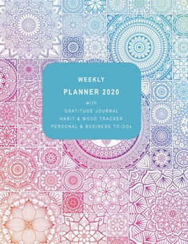 Weekly Planner 2020 with Gratitude Journal, Habit & Mood Tracker, Personal & Business TO-DOs: 12 Month Diary with 2 - page vertical weekly layout ... Cover Design - Large - Sunday start week)
