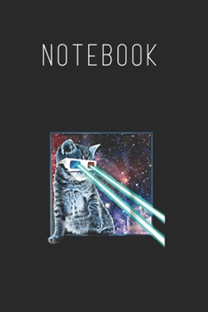 Notebook: Captain Laser Cat 3D Glasses Space Galaxy Kitty Eye Size Blank Pages Lined Journal Notebook with Black Cover Size 6in x 9in  x120 Pages for Kids or Men and Women