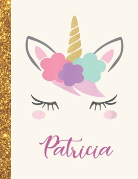 Patricia: Patricia Unicorn Personalized Black Paper SketchBook for Girls and Kids to Drawing and Sketching Doodle Taking Note Marble Size 8.5 x 11